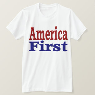 Amerika först med röd och blå text tee shirt