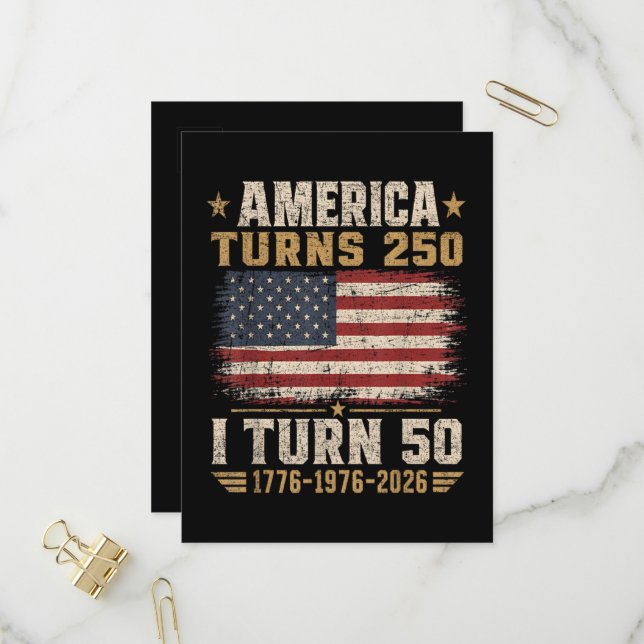 Amerika fyller 250 jag fyller 50 inbjudan vykort (Fram/Back In Situ)
