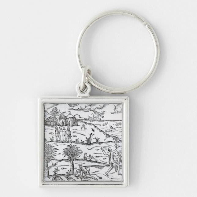 Amerika Fyrkantig Silverfärgad Nyckelring (Framsidan)