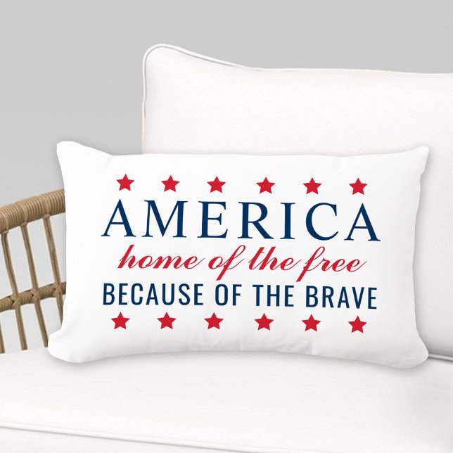 Amerika Hem för de Fria Modiga Patriotiska Lumbarkudde (Skapare uppladdad)