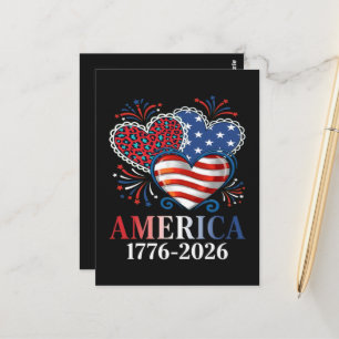 Amerika Hjärtan 1776-2026 Patriotisk Vykort