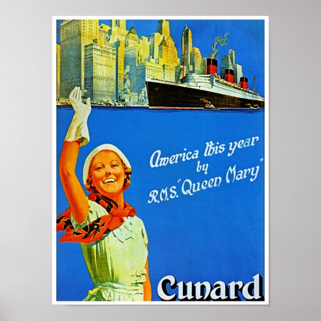 Amerika i år av RMS Queen Mary Poster (Framsidan)