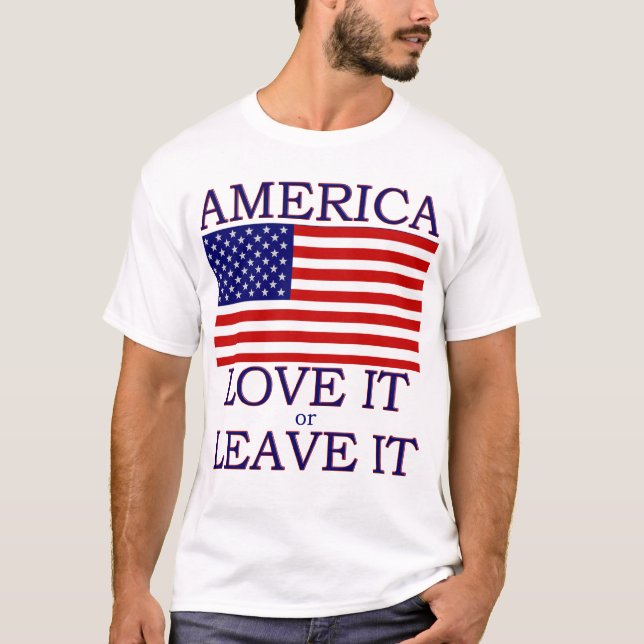 Amerika Kärlek eller Lämna Flagga T-shirt (Framsida)