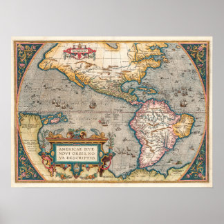 Amerika Karta Ortelius Theatrum 1570 Poster