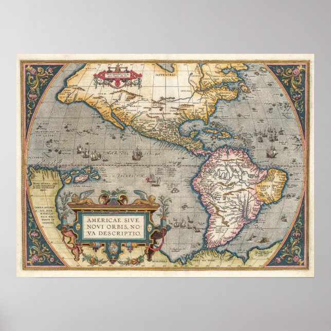 Amerika Karta Ortelius Theatrum 1570 Poster (Framsidan)