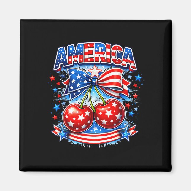 Amerika körsbär båge stjärnor ränder usa juli 4 magnet (Framsidan)