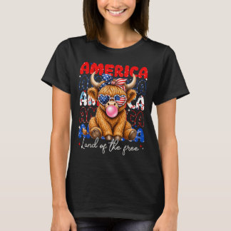 Amerika Land för Highland Cow Patriotiska Kvinnor T Shirt
