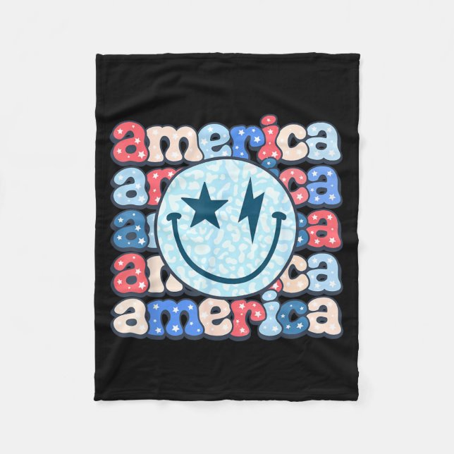 Amerika Leende Ansikte Groovy Patriotisk 4:e Juli Fleecefilt (Framsidan)