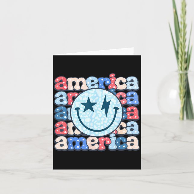 Amerika Leende Ansikte Groovy Patriotisk 4:e Juli Kort (Framsida)