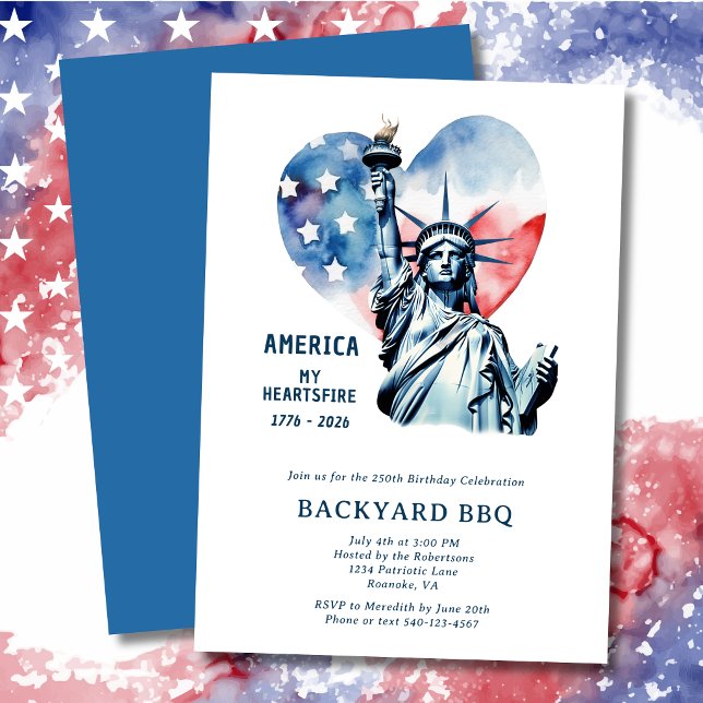 Amerika Min Heartsfire 250-årsdag Inbjudningar (America My Heartsfire 1776-2026 250th Birthday Party Invitation)