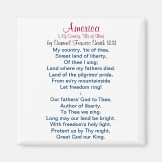 Amerika (Min Land, "Tis of Thee") 1831 Magnet