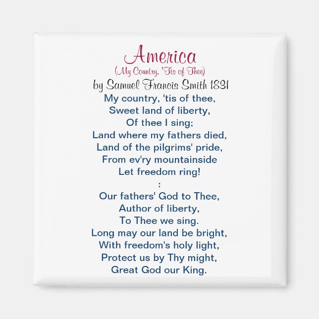 Amerika (Min Land, "Tis of Thee") 1831 Magnet (Framsidan)