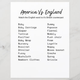 Amerika mot England Baby Shower Game
