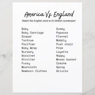 Amerika mot England Baby Shower Game