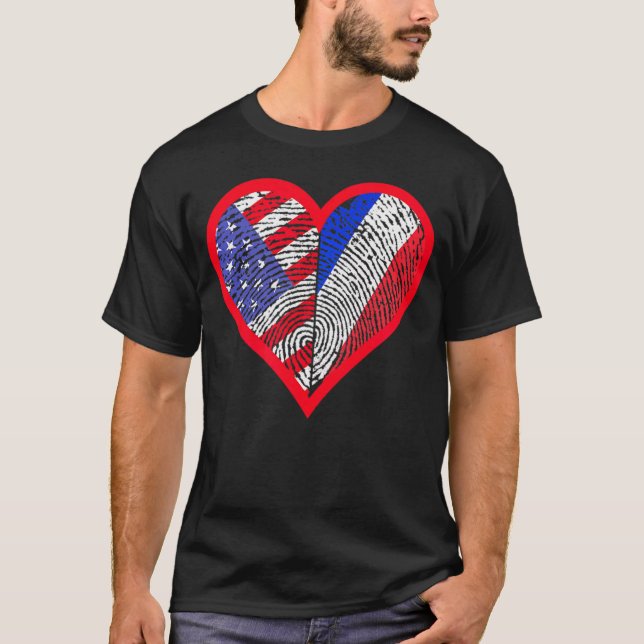 Amerika och Frankrike TC-länder ett hjärta T Shirt (Framsida)