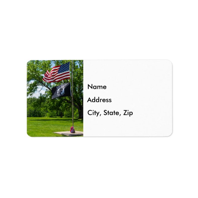 Amerika- och POW-flaggor Adressetikett (Framsidan)