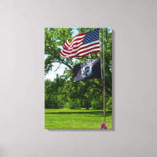 Amerika och POW Flaggor Canvastryck