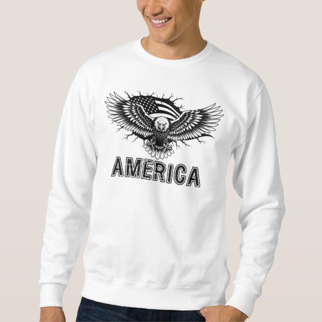 Amerika, Örn Amerikansk Flagga Lång Ärmad Tröja (Framsida)
