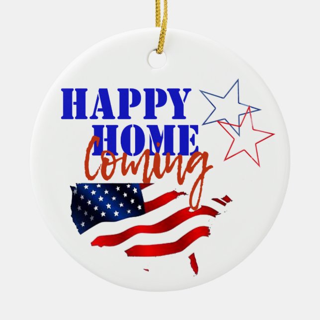 Amerika Patriotic Military Home Coming Julgransprydnad Keramik (Framsidan)