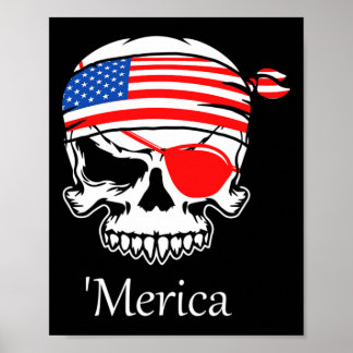Amerika Pirat Skull Flagga juli 4:e självständighe Poster