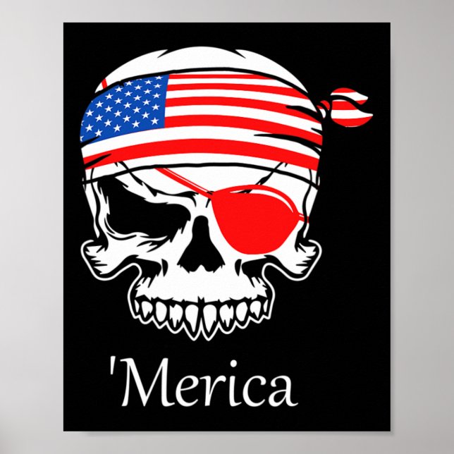 Amerika Pirat Skull Flagga juli 4:e självständighe Poster (Framsidan)