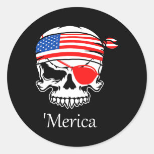 Amerika Pirat Skull Flagga juli 4:e självständighe Runt Klistermärke