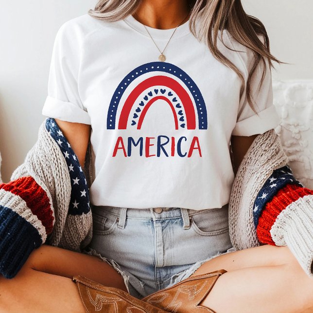 Amerika | Röd vit och blå regnbåge T Shirt (Skapare uppladdad)