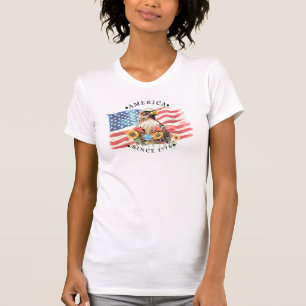 Amerika sedan 1776 Vattenfärg Flagga/Örn/Blommor 2 T Shirt
