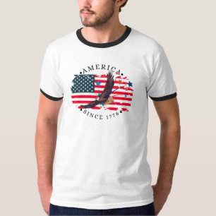 Amerika sedan 1776 Vattenfärg Flagga/Örn/S. Stjärn T Shirt