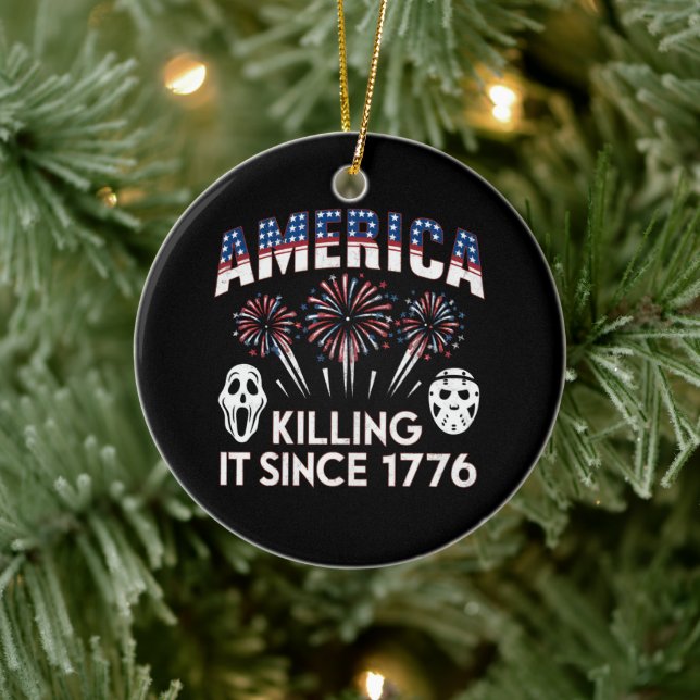 Amerika som dödar den sedan 1776 Patriotic Horror  Julgransprydnad Keramik (Träd)