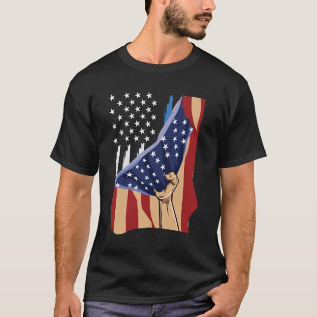Amerika står bakom den blå linjen t shirt (Framsida)