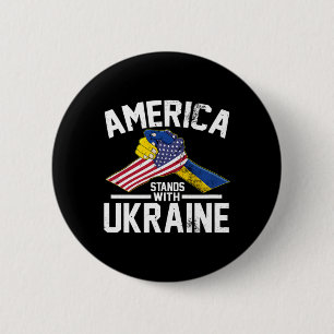 Amerika Står Med Ukraina Ukrainsk Amerikansk Flagg Knapp