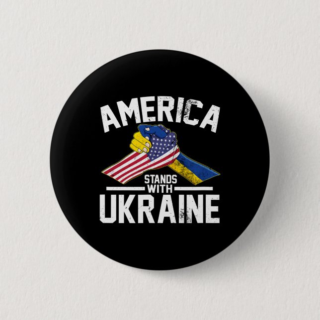 Amerika Står Med Ukraina Ukrainsk Amerikansk Flagg Knapp (Framsida)