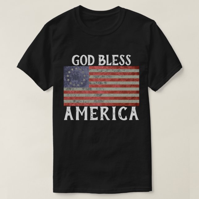 Amerika t för Betsy Ross flaggavälsigna dig T Shirt (Design framsida)
