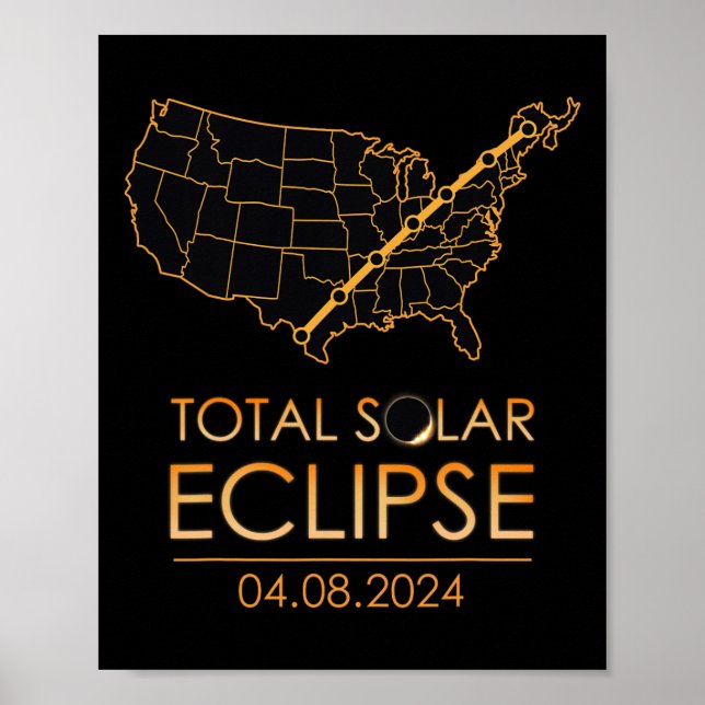 Amerika Total Solar Eclipse April 8 2024 USA Karta Poster (Framsidan)