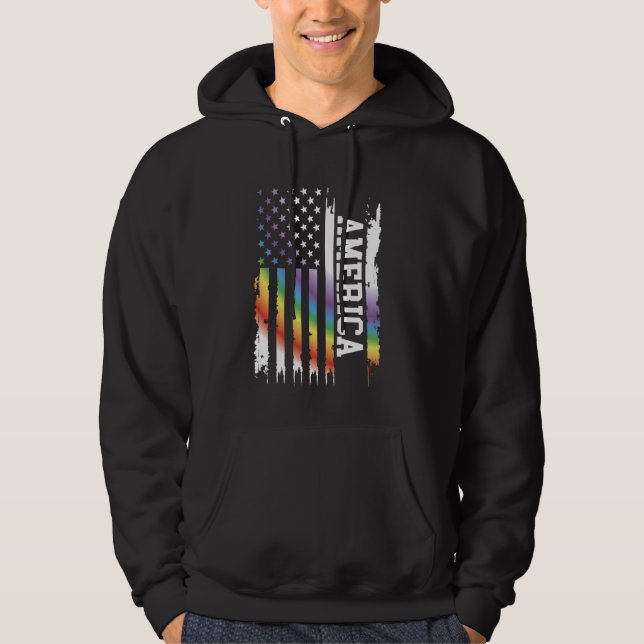 Amerika United Stater Distress Rainbow w US Flagga Hoodie (Framsida)