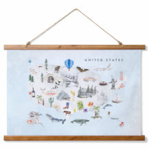 Amerika | Vattenfärg Illustrated USA Karta