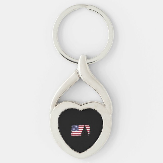 Amerikan flagga julgran twisted heart silverfärgad nyckelring (Framsidan)
