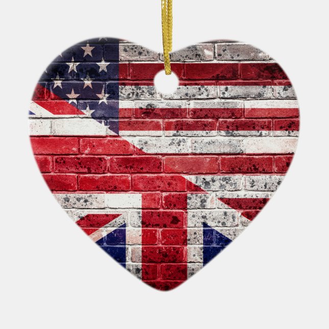 Amerikan- och brittflagga julgransprydnad keramik (Framsidan)