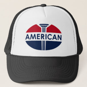 Amerikanbensinstationen undertecknar. truckerkeps