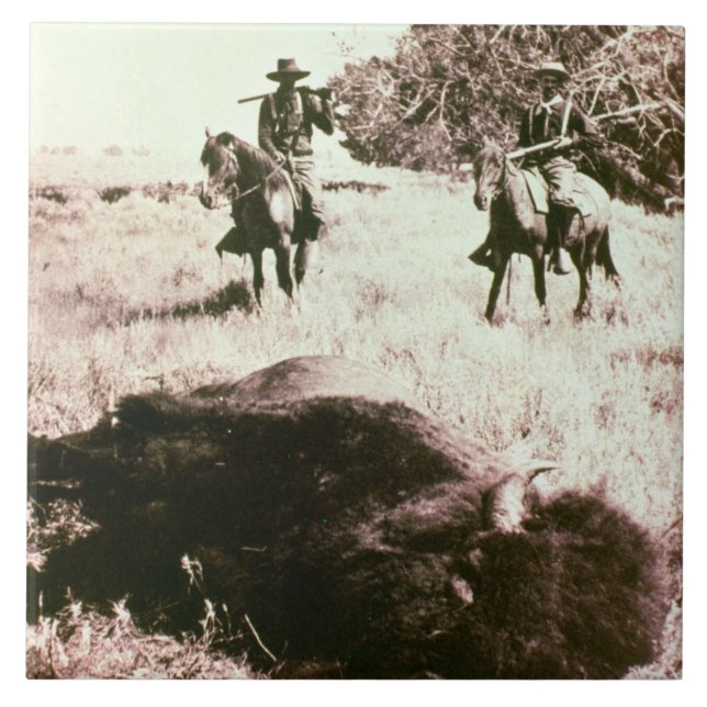 AmerikanBisonjägare (b-/wfotoet) Kakelplatta (Framsidan)