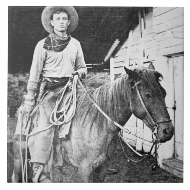 Amerikancowboy i Kansas, c.1880 (b-/wfotoet) Kakelplatta (Framsidan)