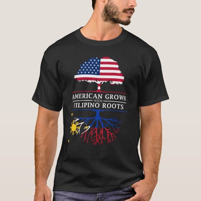 Amerikanen som är fullvuxen med filippin, rotar   t shirt (Framsida)