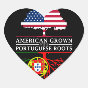 Amerikanen som är fullvuxen med portugis, rotar hjärtformat klistermärke