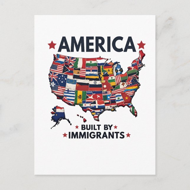 Amerikaner Byggt av immigranter Patriotic American Vykort (Framsida)