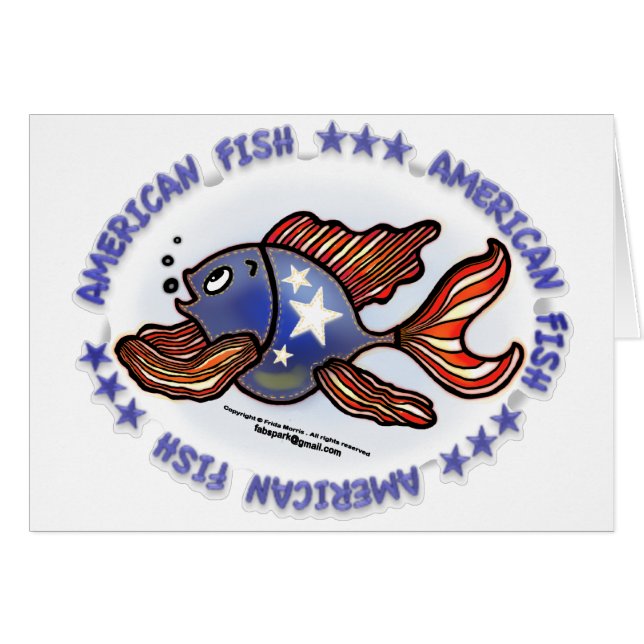 AMERIKANFISK, RÖTT VITT BLÅTT FISK HÄLSNINGSKORT (Framsidan Horizontal)