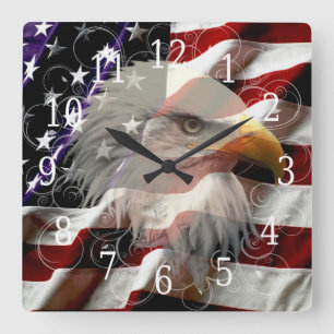 Amerikanörnflagga tar tid på fyrkantig klocka