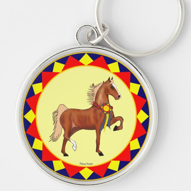 AmerikanSaddlebred mästare Keychain Rund Silverfärgad Nyckelring (Framsidan)