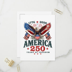 Amerikansk 250-årsjubileum USA Patriotisk 4 juli Inbjudan Vykort