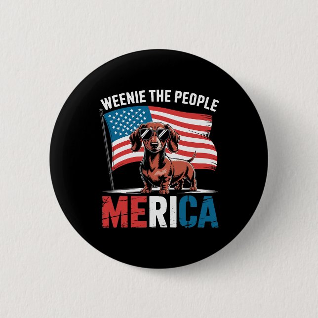 Amerikansk 4 juli Dachshund Älskare Merica Weenie  Knapp (Framsida)